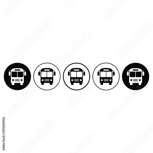 five bus icons in a row on a white background