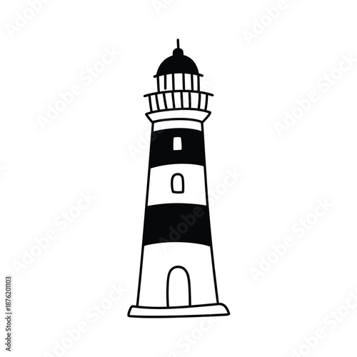 a black and white drawing of a lighthouse tower