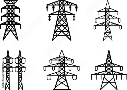 High Voltage Power Towers, Transmission Tower Designs, Electrical Grid Infrastructure, Energy Distribution Network