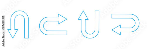 Black return arrow icon, simple go back sign vector u turn shape pointer flat design pictogram vector elements for app ads web banner button UI, UX interface elements. U turn arrow sign vector art. 