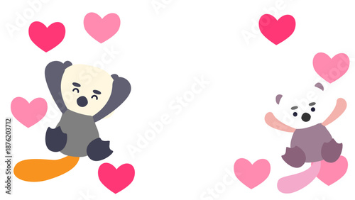 ハートに囲まれたラッコのかわいい横長イラスト