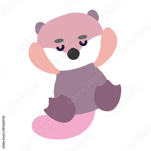 目を閉じてリラックスするラッコのかわいいキャラクターイラスト