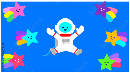 星に囲まれた宇宙飛行士のかわいいファンタジーイラスト