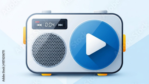 Retro portable radio with play button and digital display vintage audio player icon for music apps and media interfaces flat design vector illustration