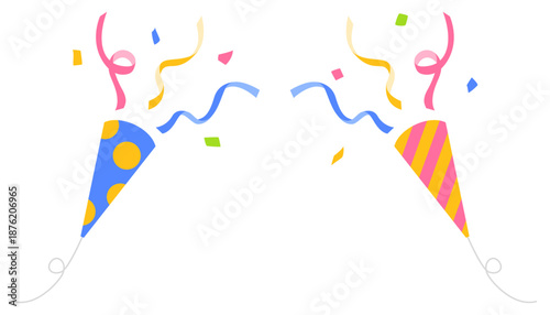 パーティークラッカーのセット、イラスト、アイコン、デコレーション素材	