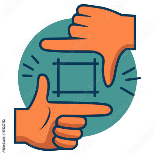 fingers pose photo frame flat color vector illustration template design