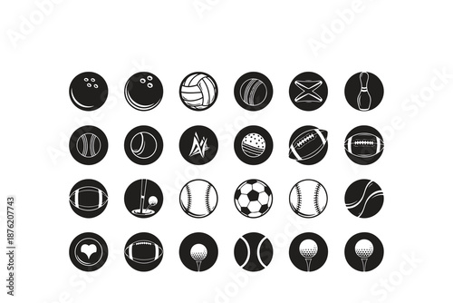 collection of various sports icons in black and white