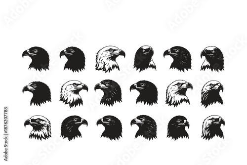 collection of various eagle head silhouettes in different poses