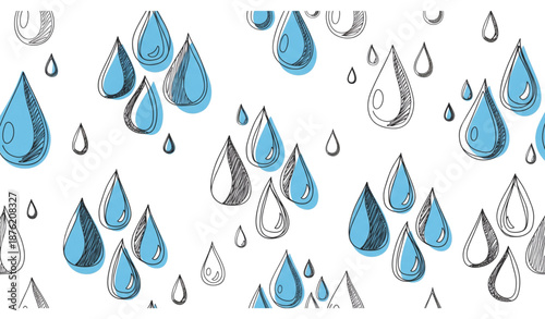 Hand drawn water drops seamless pattern doodle vector