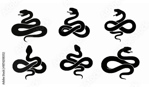 Chinese zodiac snake black silhouette modern vector set