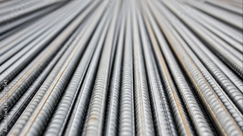 Reinforcing Steel Bars Stacked Close Up, Construction Material Background