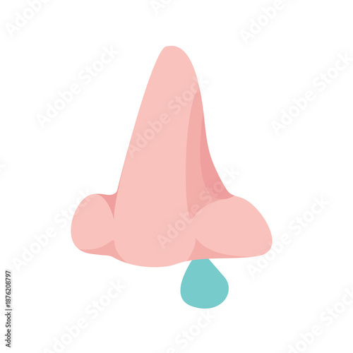 Flu with runny nose symptom icon, runny nose allergy symptom vector illustration, allergic rhinitis runny nose vector image, sick clip art, clip art sick, isolated on white background 
