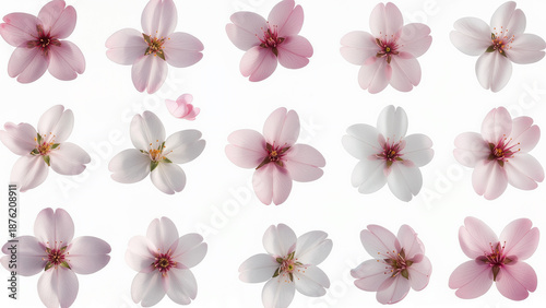 Spring Cherry Blossom Design Elements Collection Isolated on White