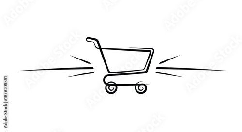 Simple hand drawn sketch of a shopping cart with bursting lines representing speed and efficiency in online shopping