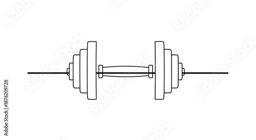 Simple line art illustration of a weightlifting dumbbell with multiple plates on each side on a white background