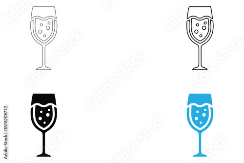elegant wine glass icon vector set, drinking glass symbol icon vector, silhouette and line art