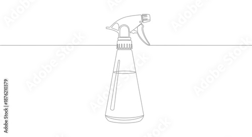 Simple line drawing of a spray bottle with trigger mechanism on a white background representing cleaning and household tasks