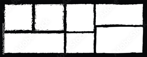 White vector rough edge rectangles on black background.  grungy dirty textures. Hand-drawn vector elements.