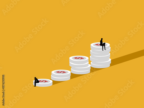 Two businesspeople at the top of a money market at different levels