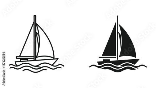Sailing Boat Vector Illustrations - Line Art and Solid Fill Styles