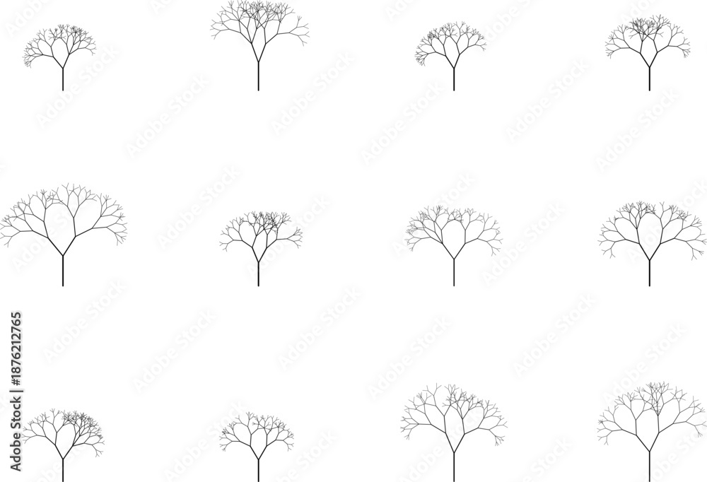 Fototapeta premium Minimalist Generative Tree Silhouette - Procedural Growth Vector
