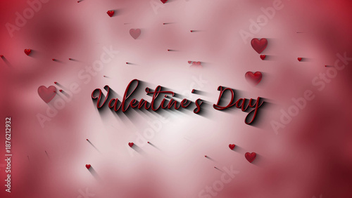 Valentine’s Day 3D Text with Floating Red Hearts – Romantic Love Background