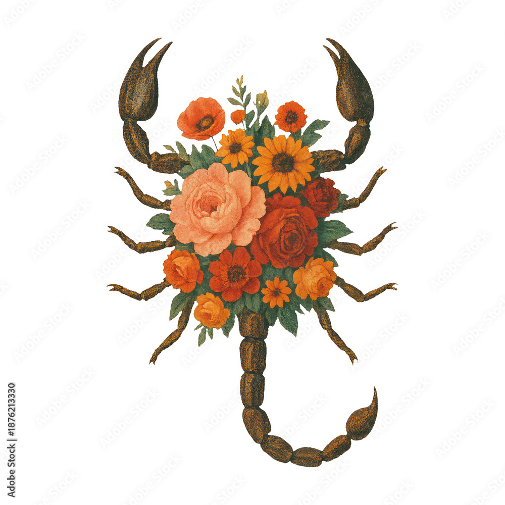 Obraz premium PNG Scorpion adorned with flowers