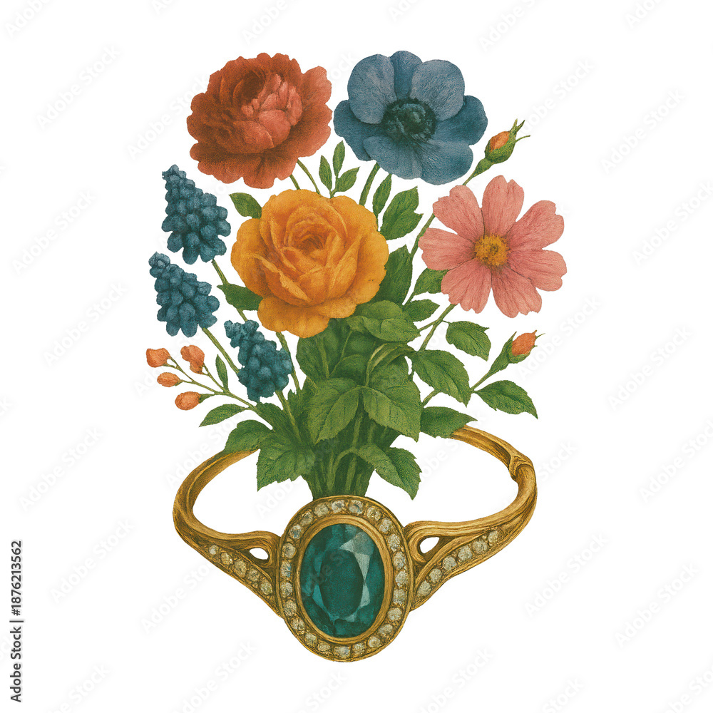 Fototapeta premium PNG Vintage floral ring illustration