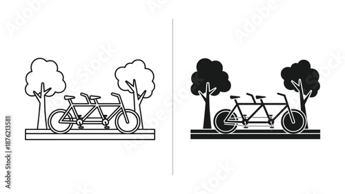 Vector Illustration of Tandem Bicycles with Trees