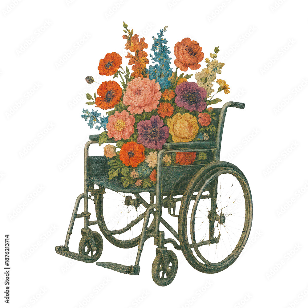 Fototapeta premium PNG Floral wheelchair art illustration