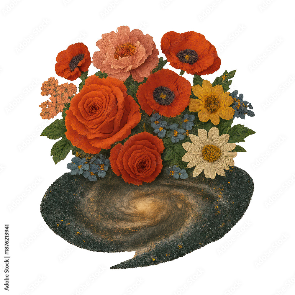 Fototapeta premium PNG Vibrant floral cosmic illustration