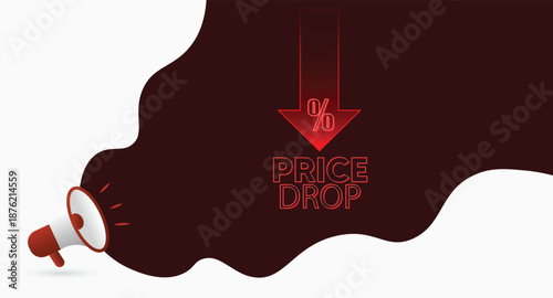 Creative Price Drop Design With Liquid Chocolate Flow And Discount Symbol Illustration