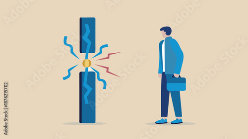 vector illustration of businessman experiencing electric shock or pain, for website, presentation or marketing material, isolated on transparent background, png