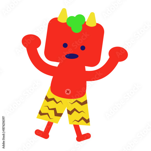両手をあげた赤鬼のかわいいキャラクターイラスト