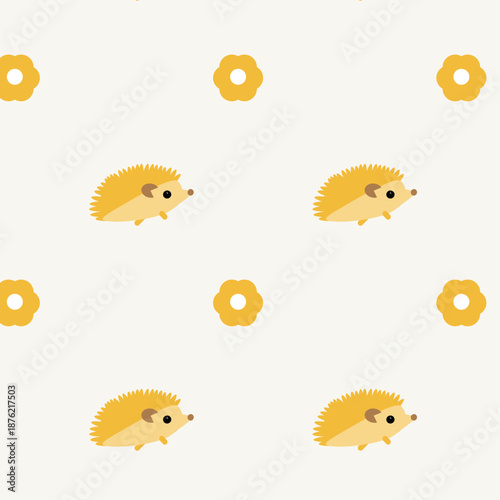 Pattern con riccio e fiorellino gialli su sfondo crema