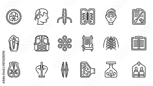 Medical Icons Set: Anatomy, Diagnosis, Science, Healthcare, Technology