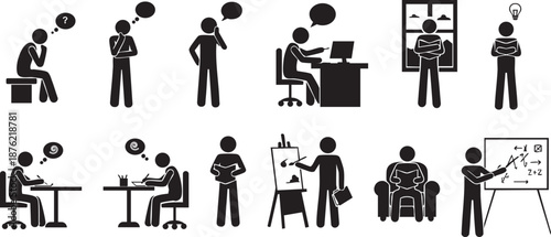 Thinking and Problem Solving Stickman Silhouette Set