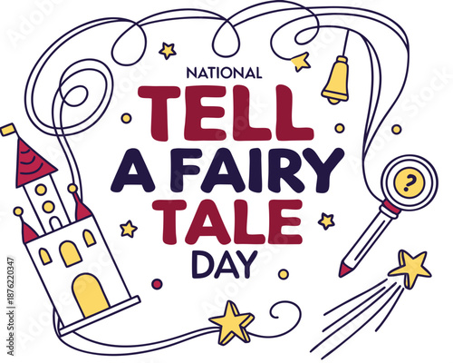 National Tell a Fairy Tale Day Vector Illustration, Storytelling and Magical Fantasy Graphic