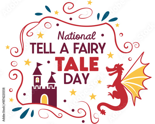 National Fairy Tale Day Vector Graphic, Magical Characters and Storytime Illustration