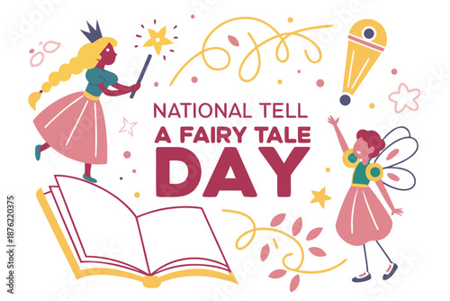 Fantasy and Storytelling Vector Illustration, National Tell a Fairy Tale Day Celebration Graphic