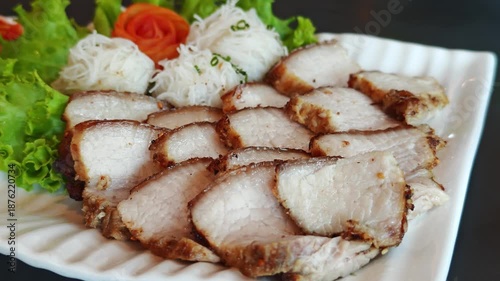 bun cha, grilled pork rice noodles and herbs, vietnamese cuisine