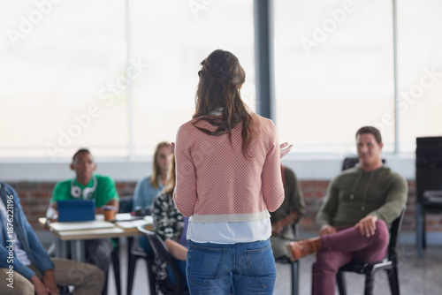 Quadro su tela Lecturer, woman and lesson with students at college for exam preparation, learning support or advice