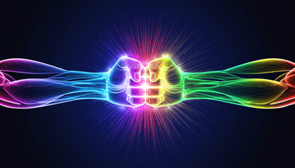 Rainbow Light Radiating from Glowing Handshake - Pride and Unity