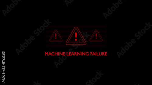 Machine learning failure alert warning. Cyber security defense and secure digital systems protection against cyber attacks. Urgent threat notification concept.