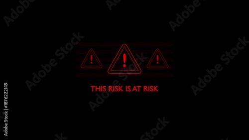 This risk is at risk alert warning. Cybersecurity defense and secure digital systems protection against cyber attacks. Urgent threat notification concept.