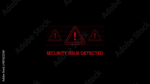 Security issue detected alert warning. Cyber security defense and secure digital systems protection against cyber attacks. Urgent threat notification concept.