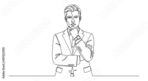 Confident businessman in a suit standing with arms crossed looking directly at the viewer with a serious expression in a sketch style