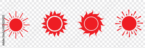Yellow sun icon set. Sunrise or sunset vector sign. Full and half sun and sunlight icon. Hot solar energy for tan. Sun flat cartoon icon