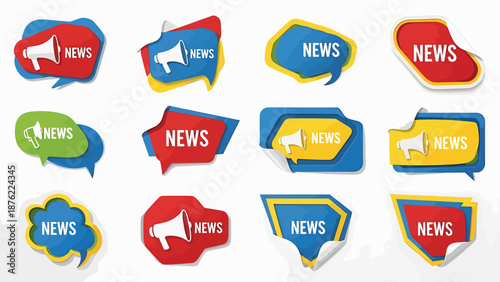 News Announcement Speech Bubbles with Megaphones Vector Set
