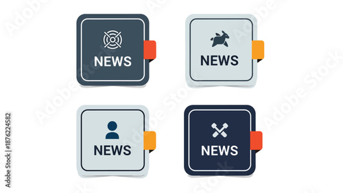 Four News Icons Set on White Background